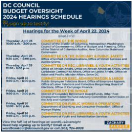 Screenshot of DC Council Budget Hearing Schedule