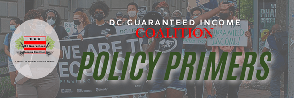 Banner image that says "DC Guaranteed Income Coalition Policy Primers"